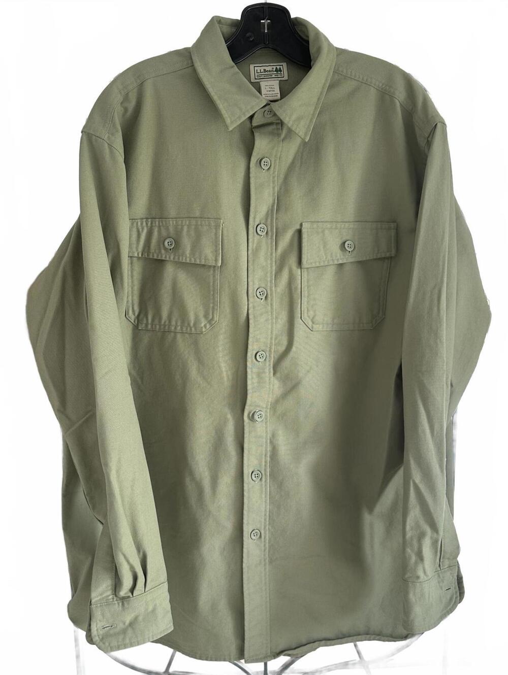 L.L. Bean Men's Sunwashed Canvas Olive Green Button Down Shirt- Size L-Tall